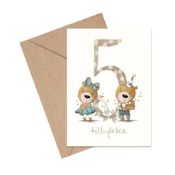 Mouse & Pen A6 Kort Tillykke Talkort - 5 Ar
