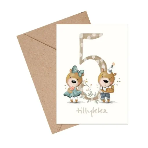 Mouse & Pen A6 Kort Tillykke Talkort - 5 Ar