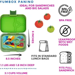 Yumbox Panino 4 Rum, Green/Race Cars