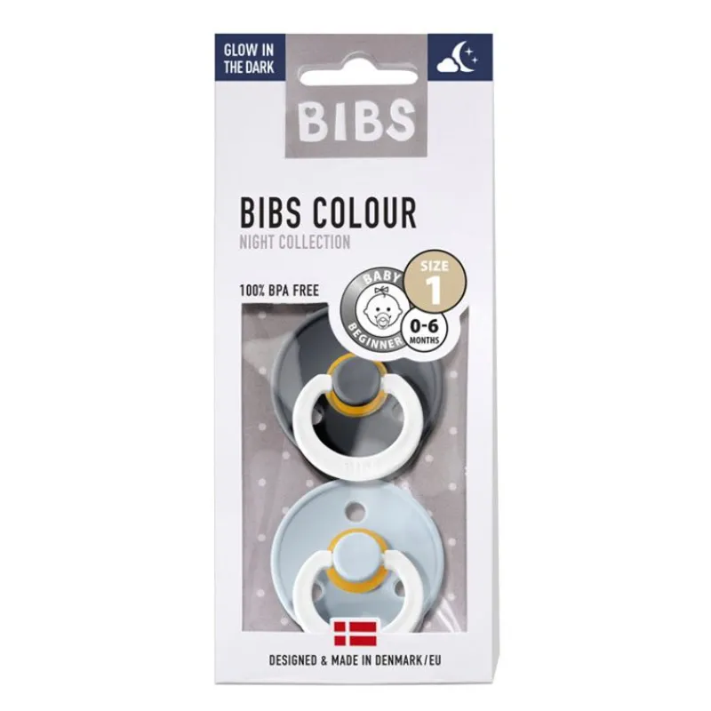 BIBS Sutter & Suttesnore*2Pk Colour Glow Latex Str. 1, Iron/Baby Blue Night