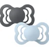 BIBS Sutter & Suttesnore*2Pk Supreme Silikone Str.2, Iron/Baby Blue