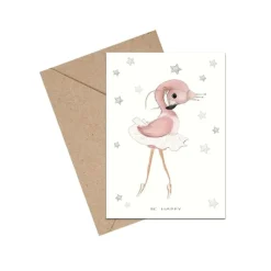 Mouse & Pen Kort*A6 Kort, Be Happy Flamingo