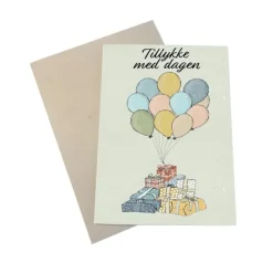 Mouse & Pen Kort*A6 Kort Tillykke Med Dagen Balloner