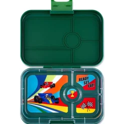 Yumbox Madpakken*Tapas 4 Rum, Green/Race Car