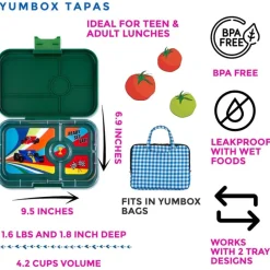 Yumbox Madpakken*Tapas 4 Rum, Green/Race Car